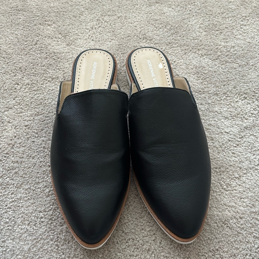 Adrienne Vittadini Loafers Shoes Womens 9.5 Avv-Lou Black Slip On Flat Mules